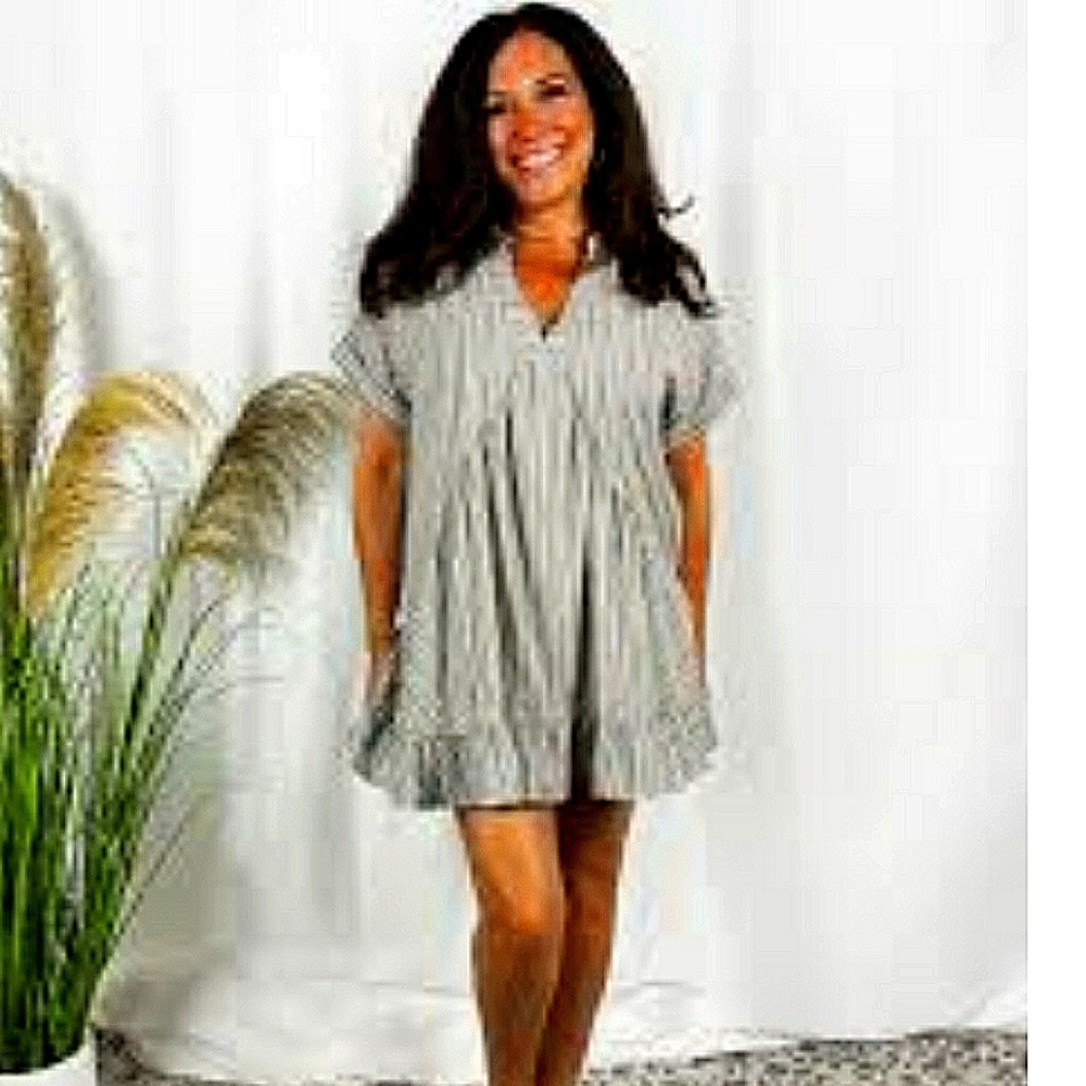 Babydoll Striped Cotton Dress Lined Size Small Black/White‎